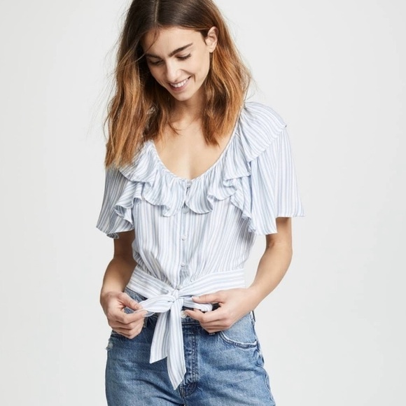 NWT Free People The Rosemary Top Blue White Stripe Women’s Size Large - Picture 1 of 7